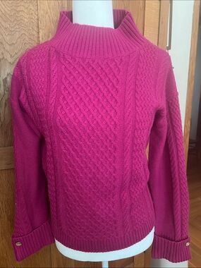 NWT Talbots Cable Knit Button Cuff Sweater - Fuchsia